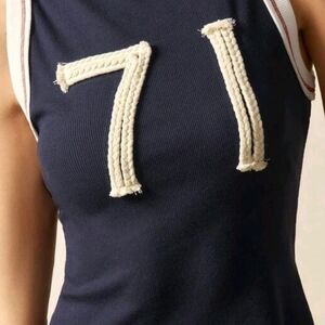 New Condition Super SOFT Navy Blue Sleeveless Tank Top with 71 Cream Rope Accent